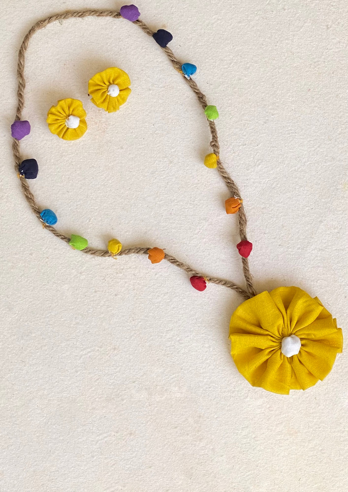 Yellow Floral Necklace With Studs