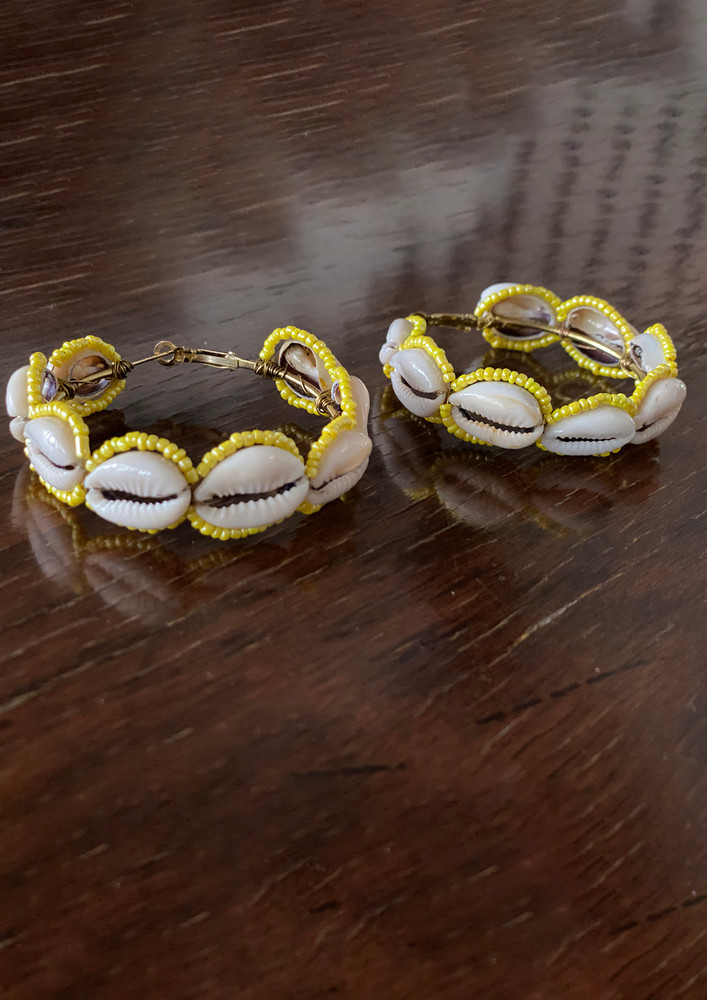 Yellow Beaded Shell Earrings