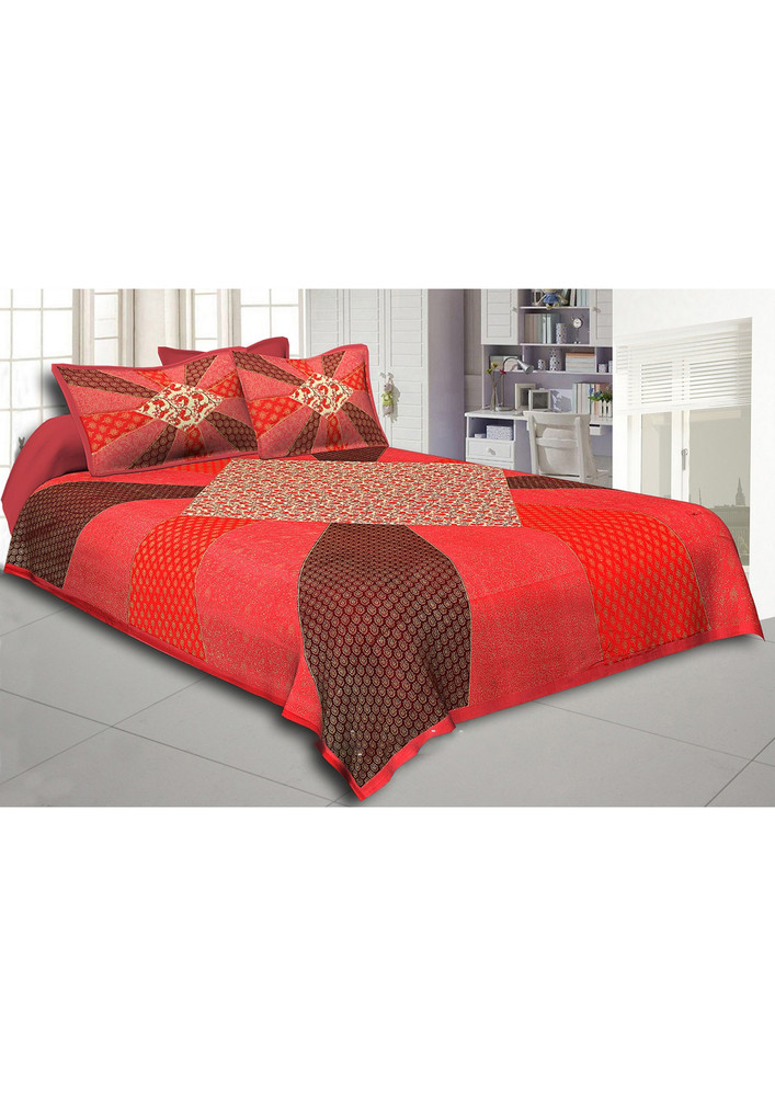 Orange Border Ranbow Pattern With Golden Print Super Fine Cotton Premium King Size Double Bedsheet