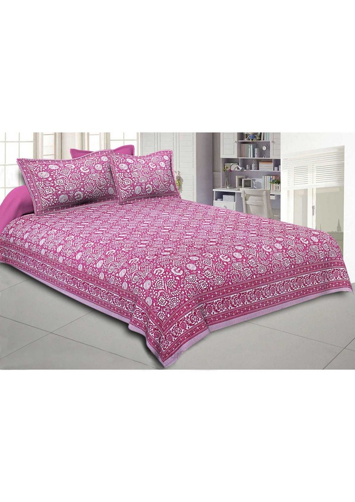 Pink Color Floral King Size Bedsheet