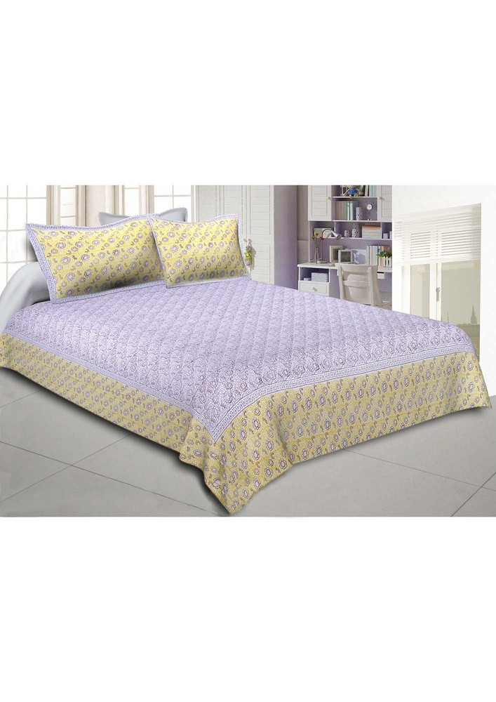 Blossoming Flowers Yellow Grey King Size Bedsheet