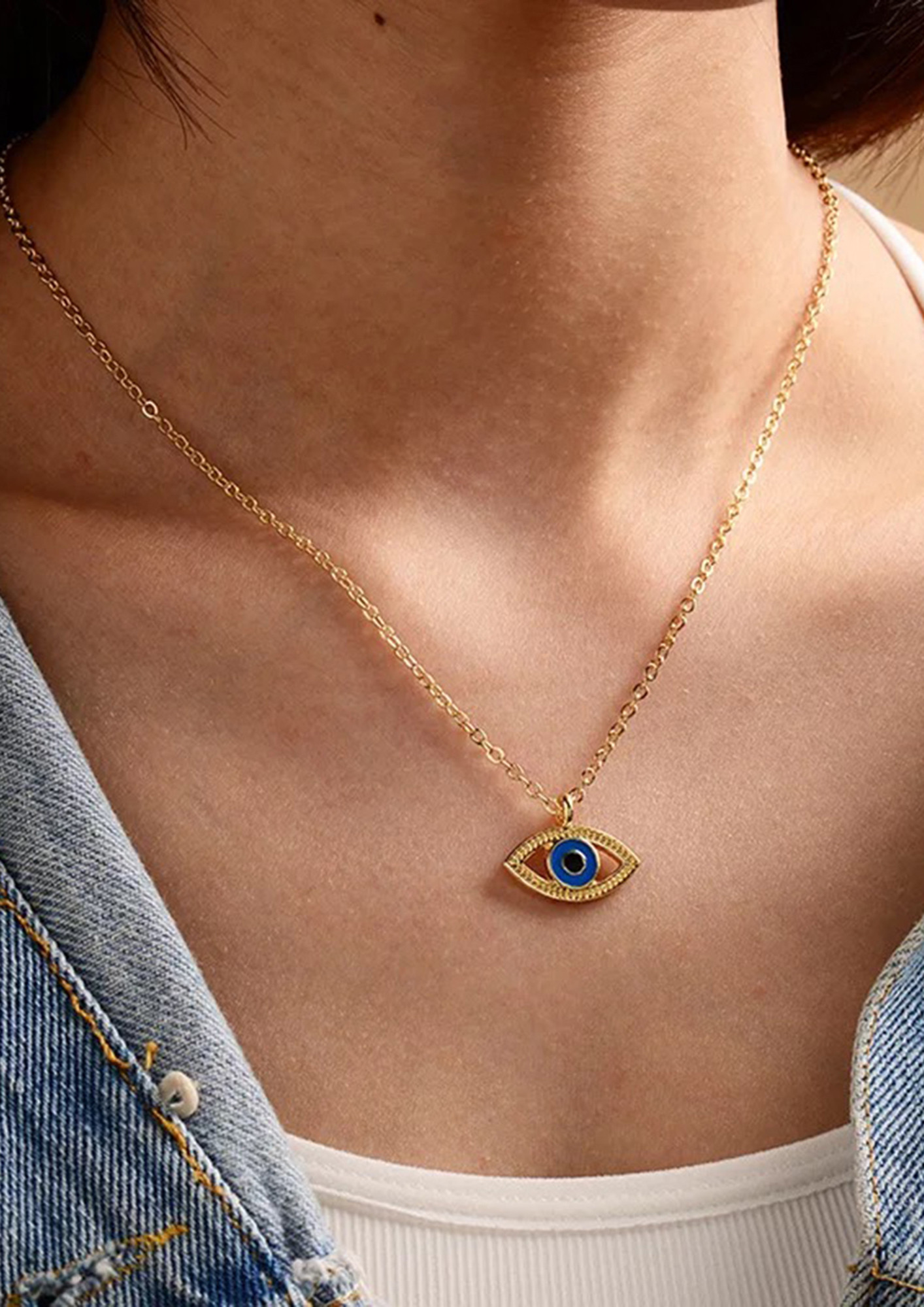 14K Gold Diamond Stone Illusion Evil Eye Spin Necklace – Bonnie Jennifer