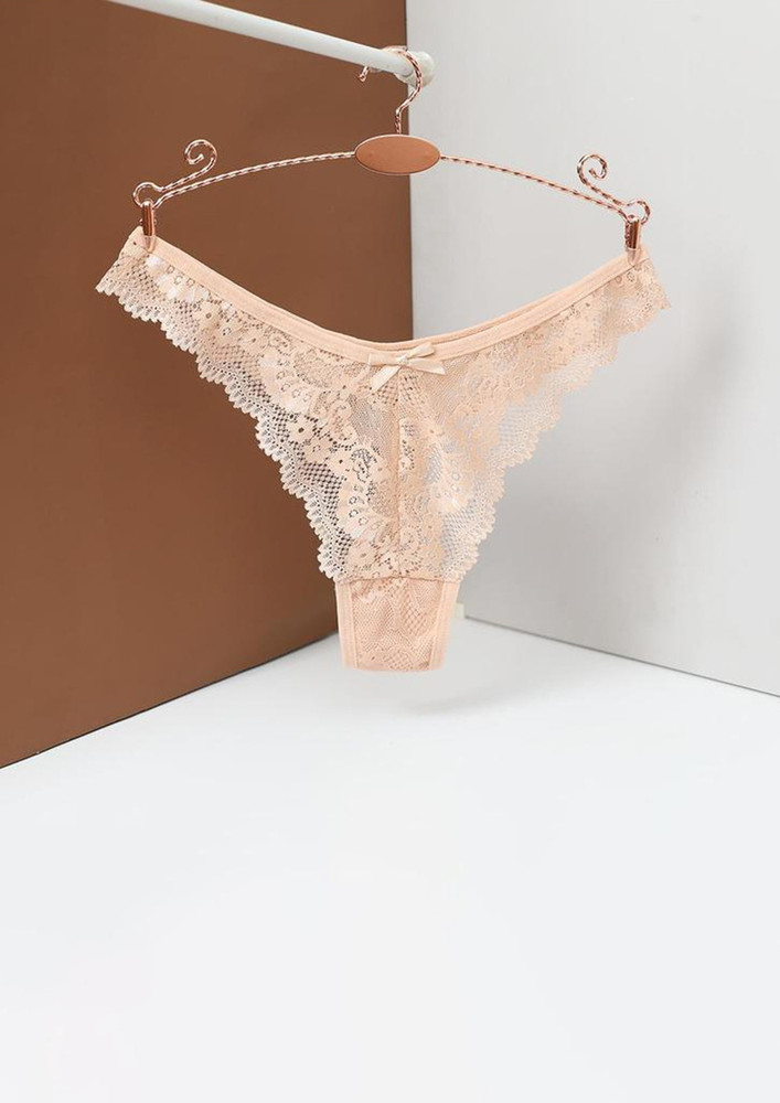LOW-RISE BEIGE LACY THONG BRIEF