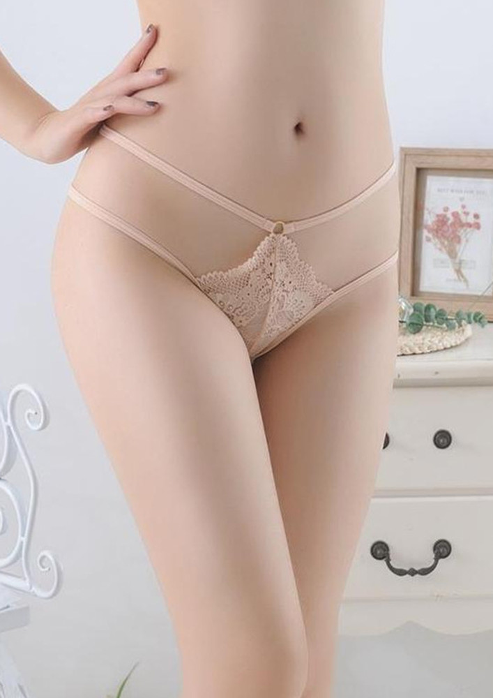 LOW-RISE T-BACK LACY BEIGE THONG