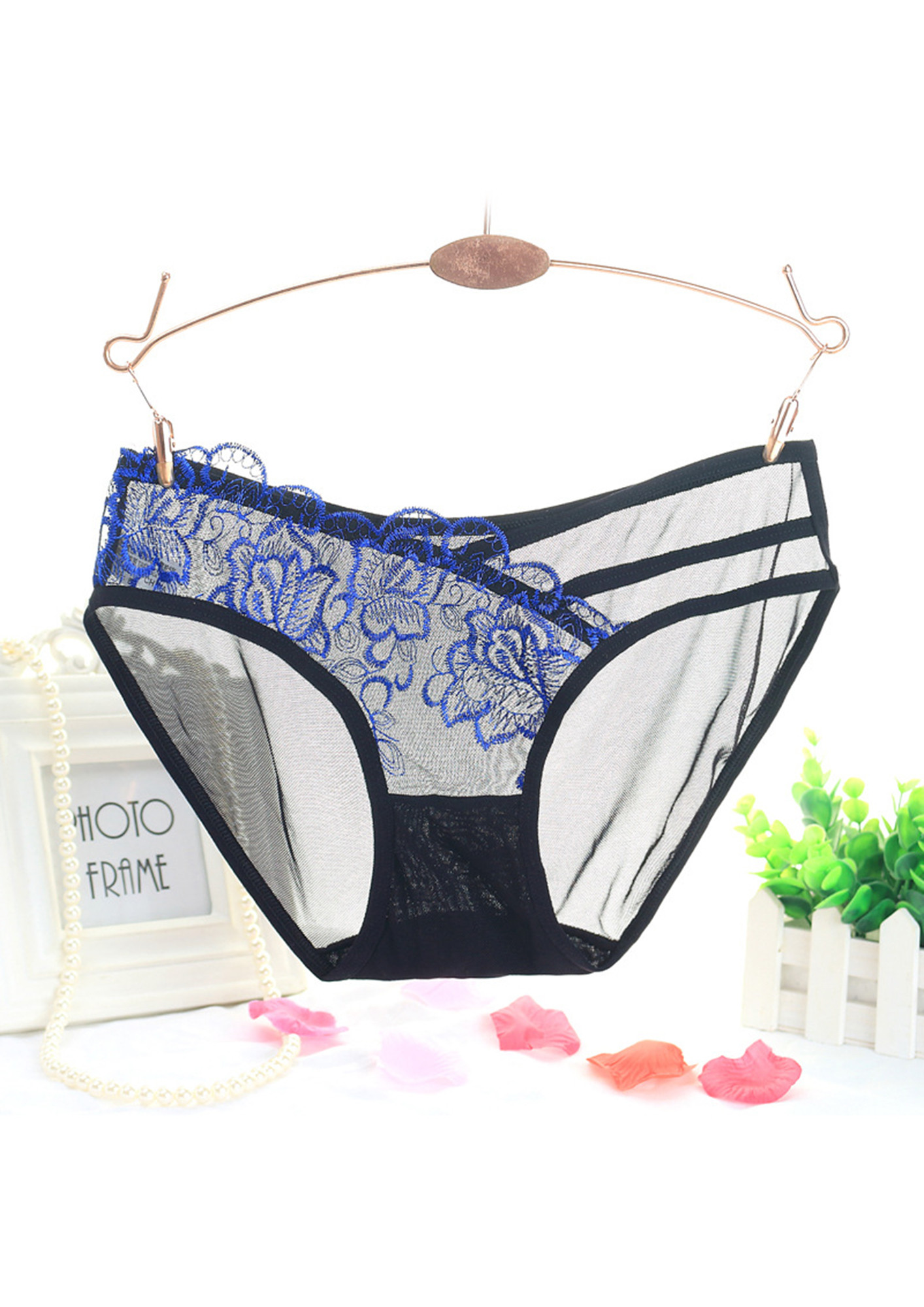 Buy MESH-WITH-EMBROIDERY BLUE BIKINI PANTY for Women Online in India