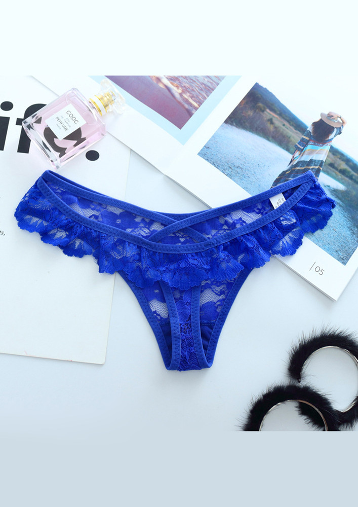 BLUE CRISS-CROSS LACY THONG BRIEF