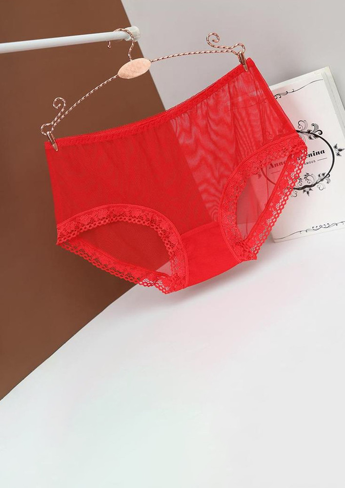 RED LOW-RISE MESH HIPSTER BRIEF
