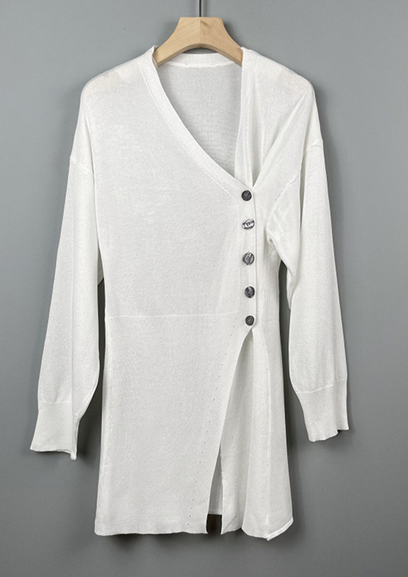 WHITE PUFF SLEEVES BUTTONED WRAP CARDIGAN