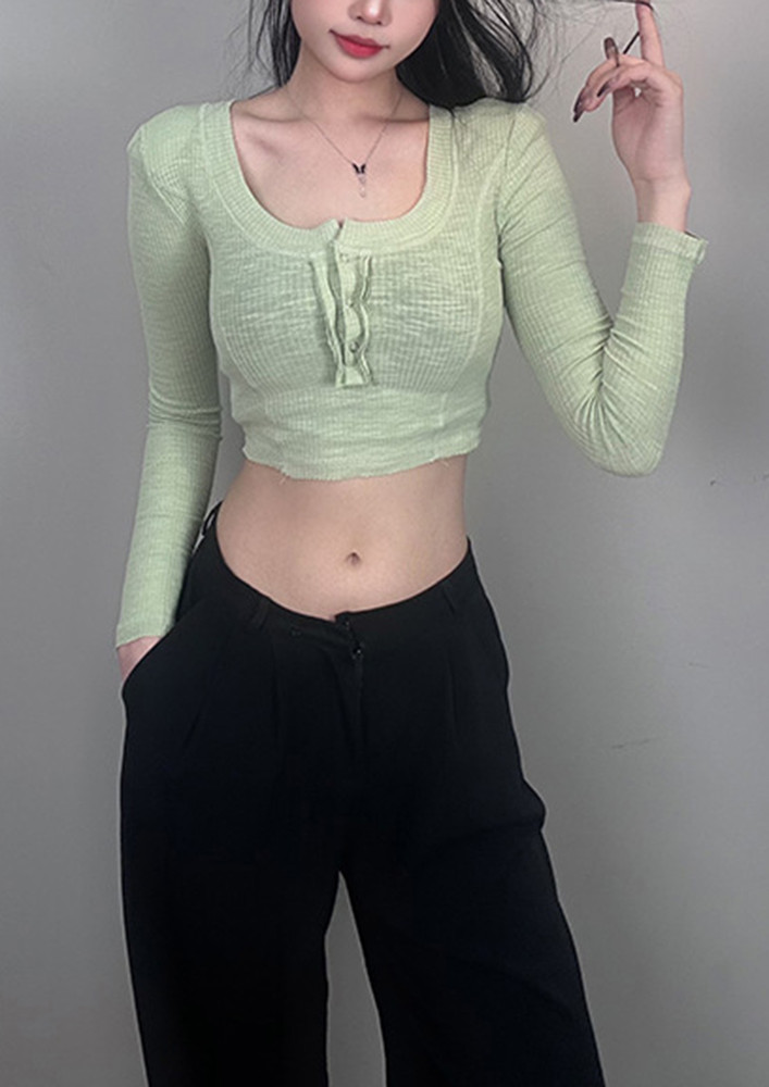 GREEN SNAP-BUTTON-FRONT FS CROP TOP