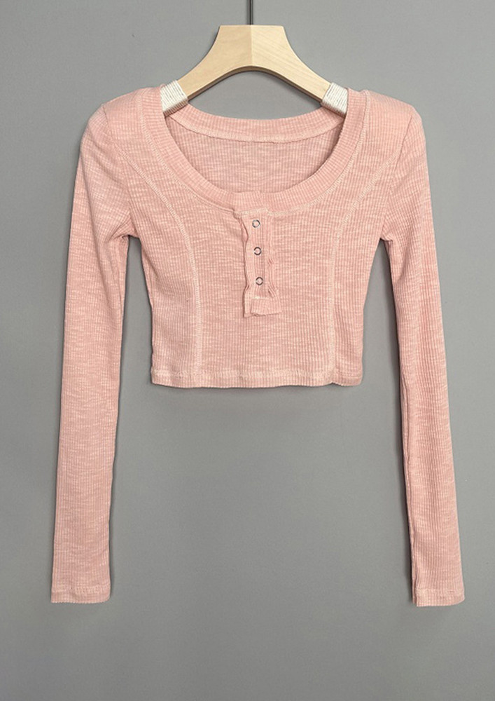 PINK SNAP-BUTTON-FRONT FS CROP TOP