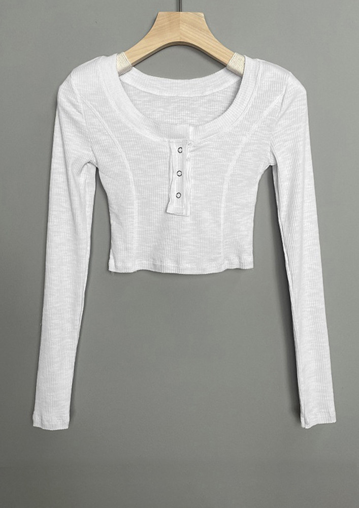 WHITE SNAP-BUTTON-FRONT FS CROP TOP