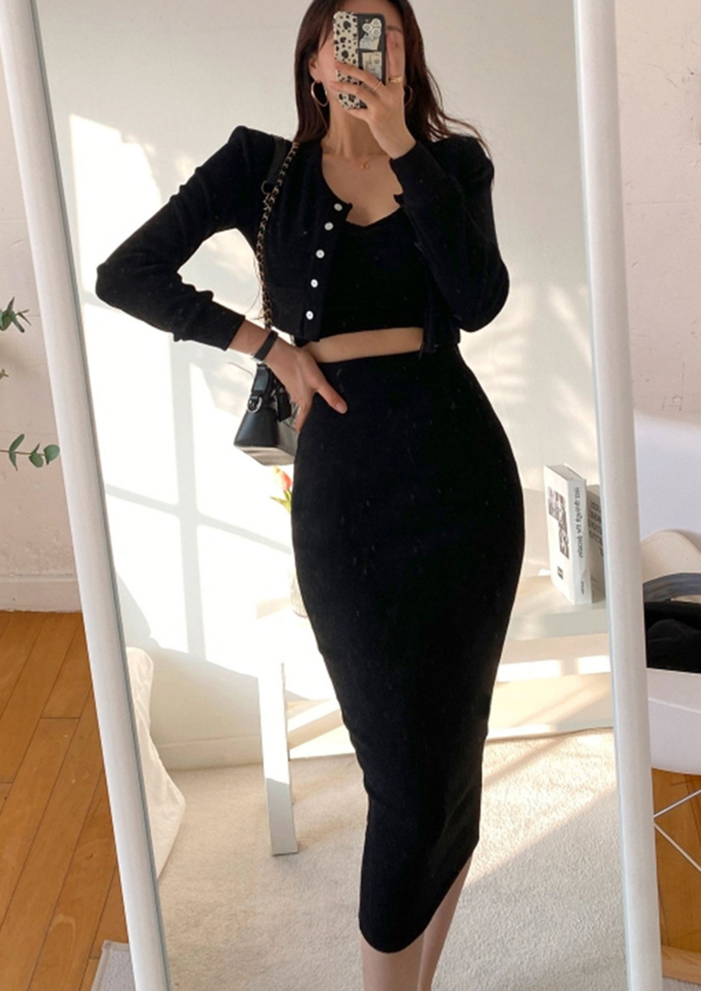 Buy BLACK TOP CARDIGAN AND PENCIL SKIRT ((3 PC SET) for Women