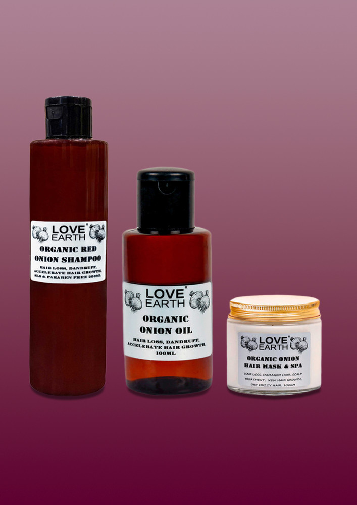 Love Earth Anti Hair Fall Kit With Organic Red Onion, Reetha & Aloe Vera Extract For Hair Growth & Hair Fall Control, Paraben & Sls Free