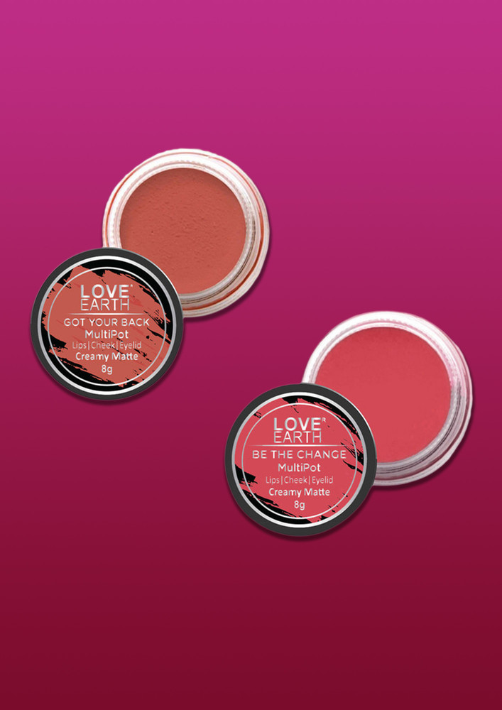 Love Earth Lip Tint & Cheek Tint Multipot Combo (rose Pink & Coral) With Richness Of Jojoba Oil And Vitamin E For Lips, Eyelids And Cheeks
