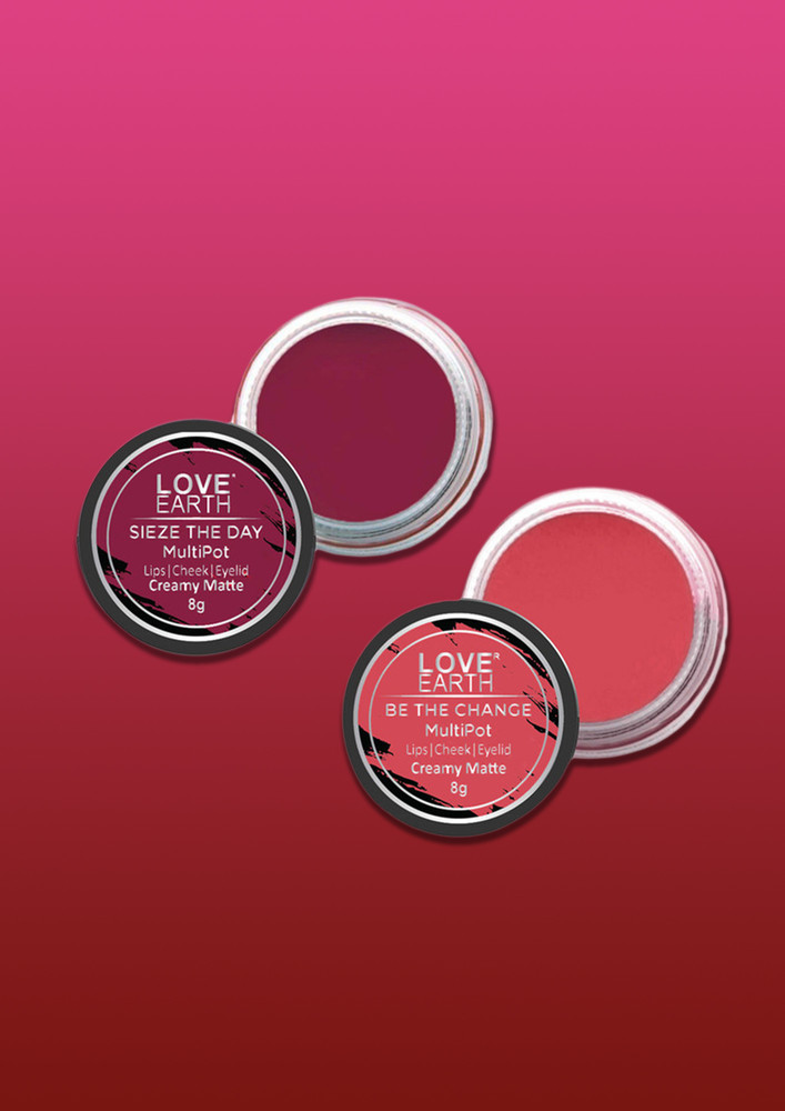 Love Earth Lip Tint & Cheek Tint Multipot Combo (rose Pink & Raspberry Pink) With Richness Of Jojoba Oil And Vitamin E For Lips, Eyelids And Cheeks