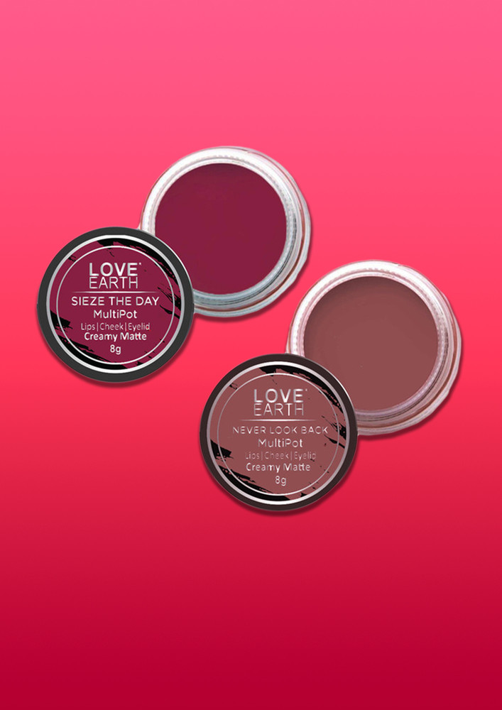 Love Earth Lip Tint & Cheek Tint Multipot Combo (ruby Pink & Raspberry Pink) With Richness Of Jojoba Oil And Vitamin E For Lips, Eyelids And Cheeks