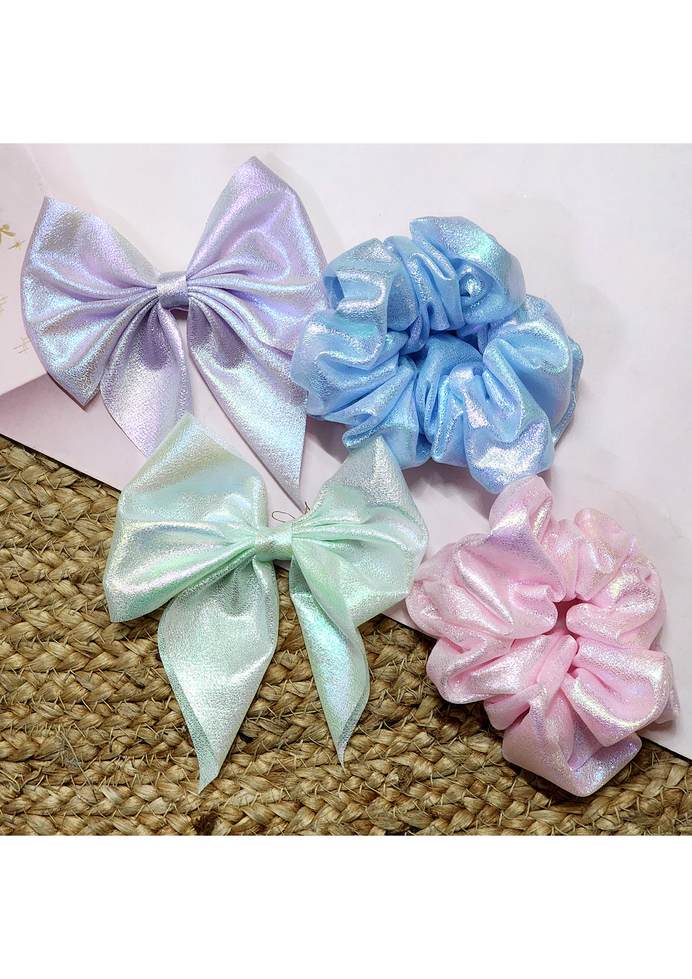 Buy Metallic Shimmery Hair Clip Bow Large Bow Combo with Scrunchies Pack of  2 Hair Bows 2 Scrunchies by The Little Girl Store -LG_MetallicBow6 for  Women Online in India