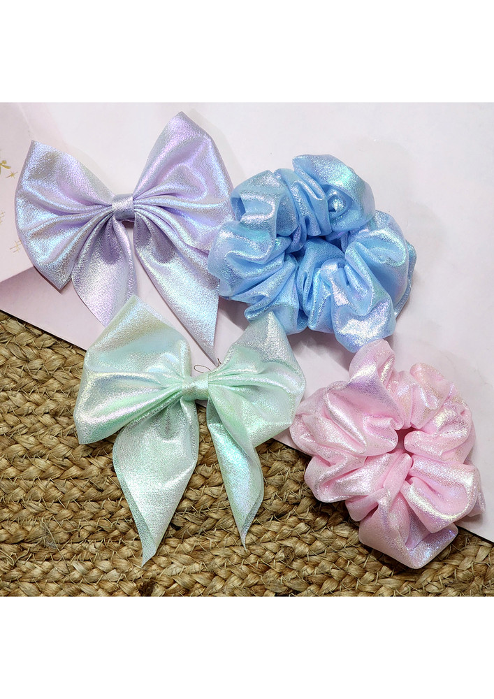 Metallic Shimmery Hair Clip Bow Large Bow Combo with Scrunchies Pack of 2 Hair Bows 2 Scrunchies by The Little Girl Store -LG_MetallicBow6