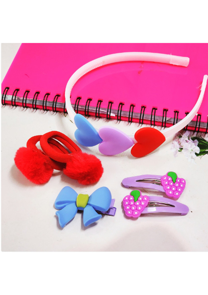 BEST SELLER Combo Deal For Hair Accessory Pack of 1 Hair Band, 1 Tic Tac Clips and 1 Bow Clip and 1 Pair Pom Pom Rubber by The Little Girl Store