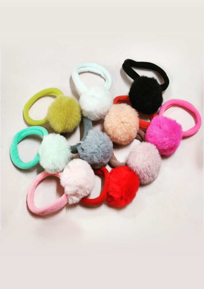 Colorful Pom Pom Cute Looking Furry Hair Rubber Bands by The Little Girl Store
