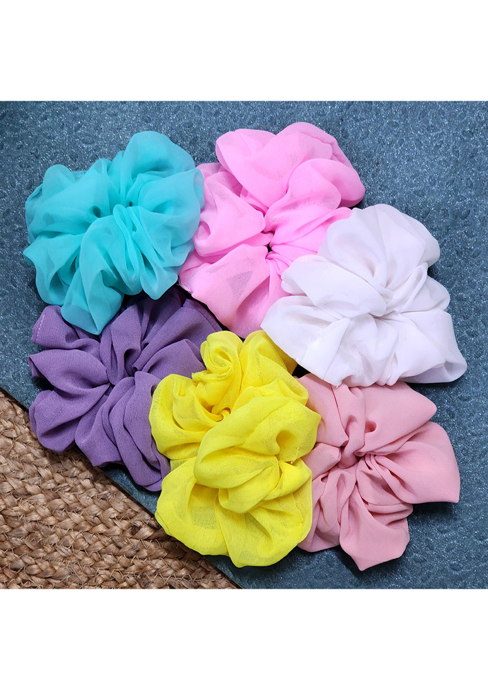 Colorful Scrunchies Bright Colors Puffy Look Pack of 6 For Girls by The Little Girl Store