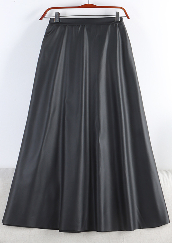Sauvage Leather Black Midi Skirt