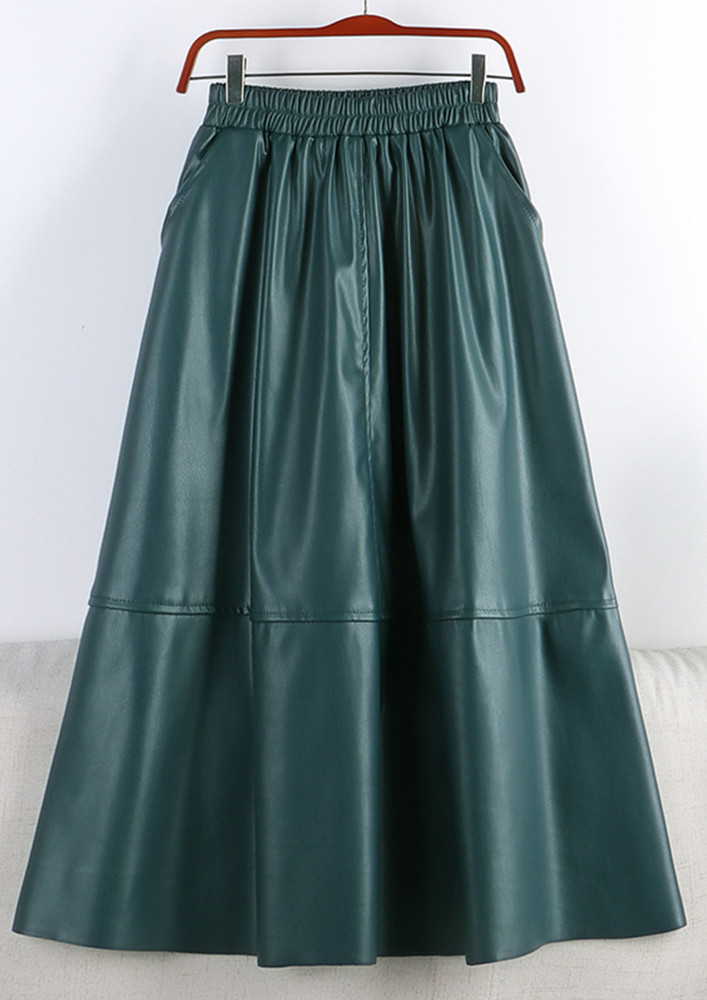Sauvage Leather Blue Green Midi Skirt