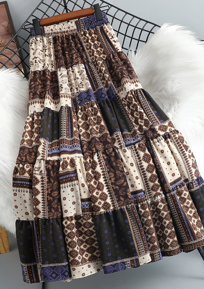 Gypsy Boho Khaki Midi Skirt