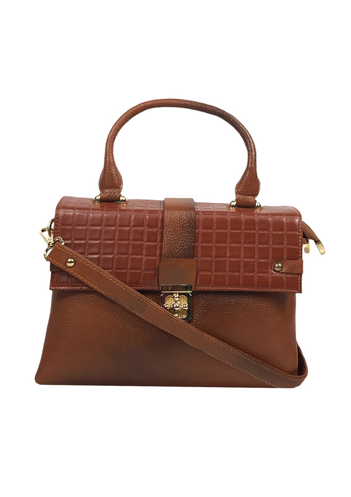 Bag With Crocodile Pattern | Brown Satchel