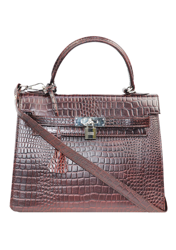 Designer Dark Brown Cute Handbag With Unique Lock