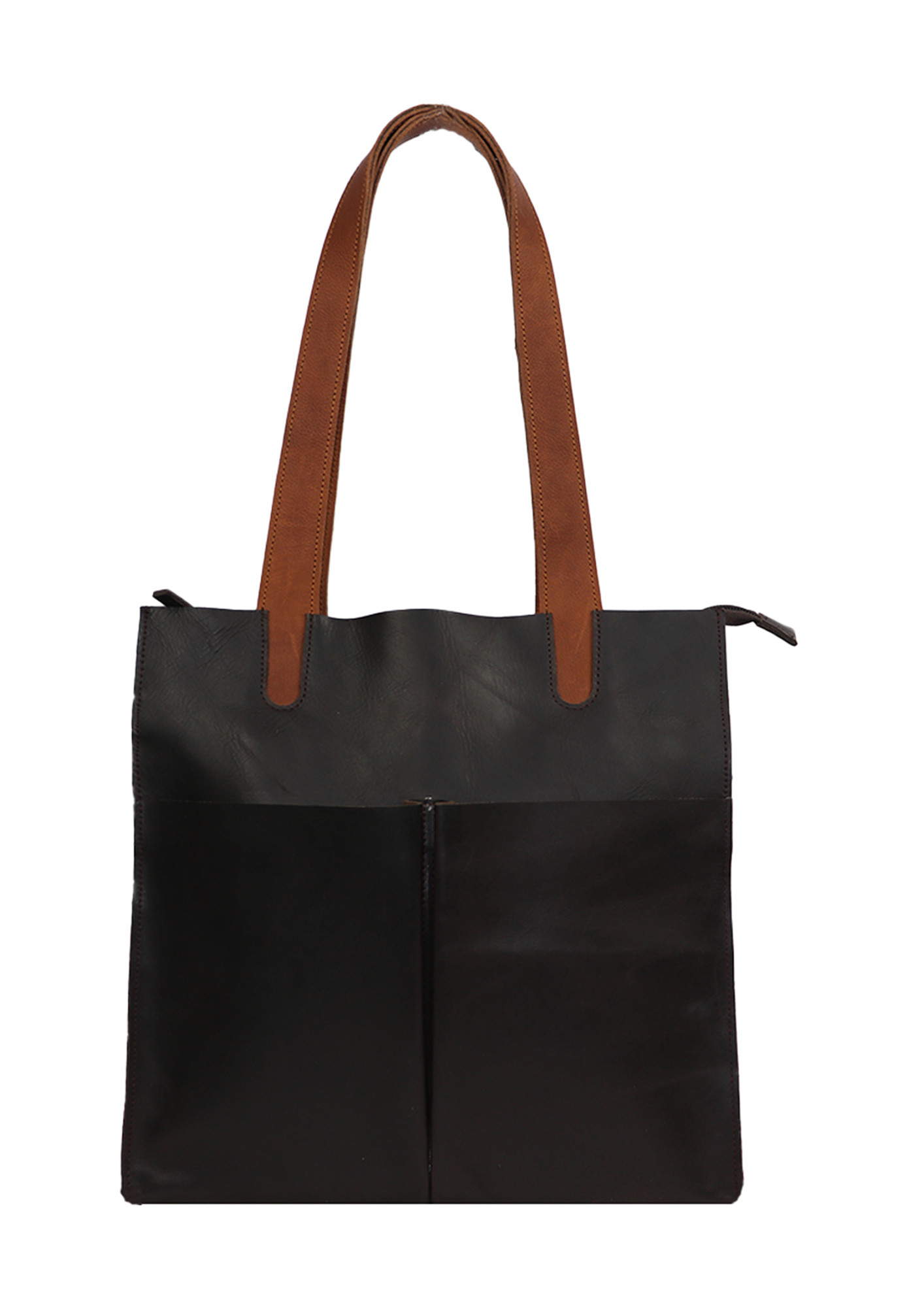 Tote Bag With Leather Shoulder Straps-  Black