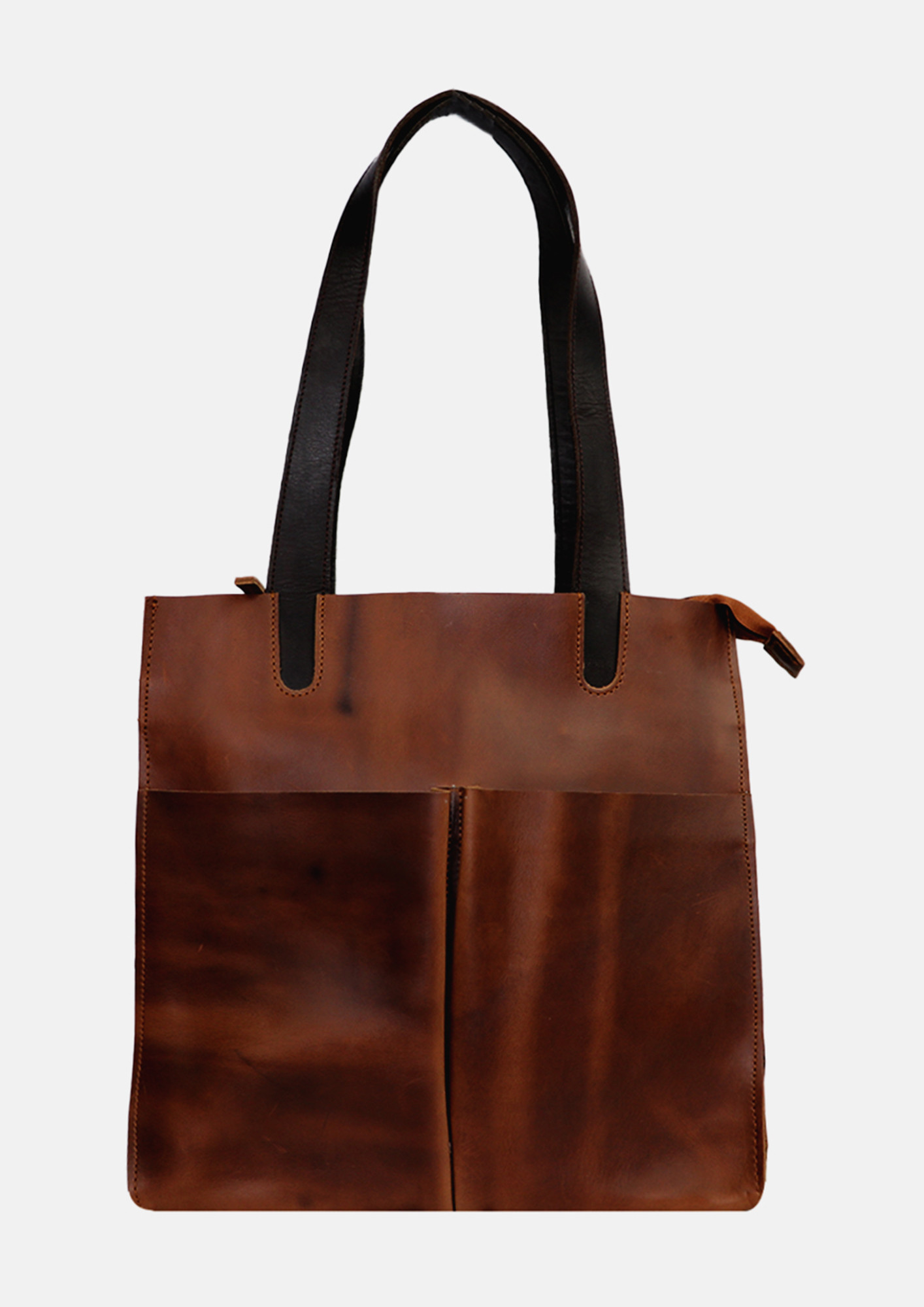 Tote Bag With Leather Shoulder Straps - Brown