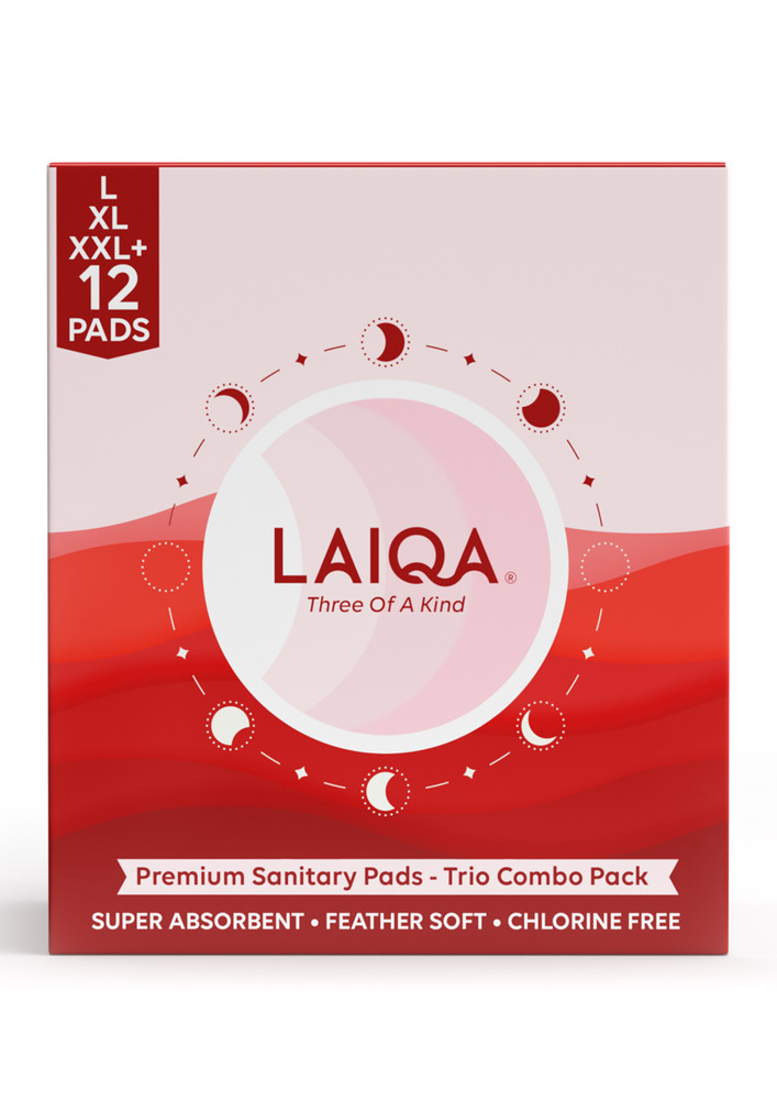 LAIQA Sanitary Combo Trio Pack for Women- Pack of 12- 6 L+ 4XL + 2XXL Pads