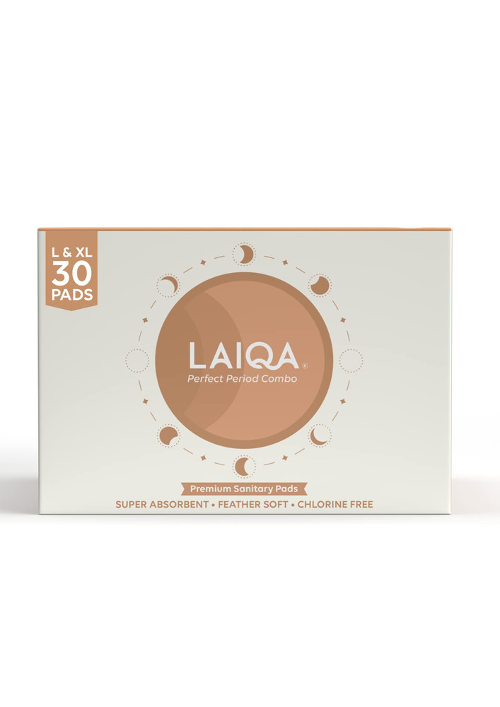 LAIQA Ultra Soft Day & Night Sanitary Pads for Women - Combo Pack 32 -15 Heavy Flow + 15 Moderate Flow + 2 Pantyliners