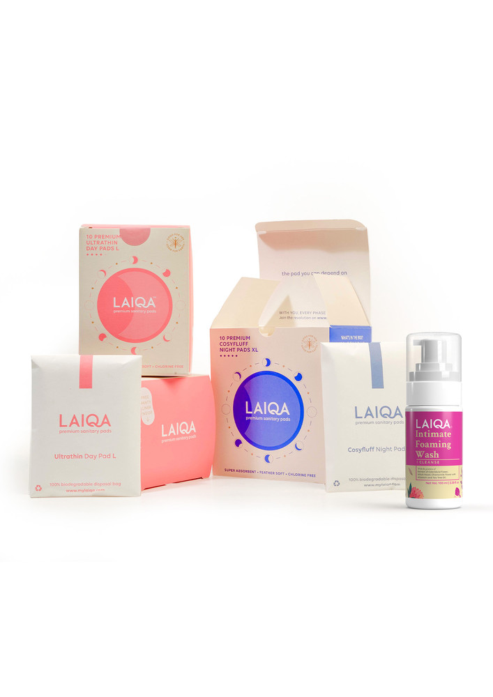 LAIQA Freshness Combo: Foaming Intimate Wash + Rash Free Sanitary Pads (30 Pads)