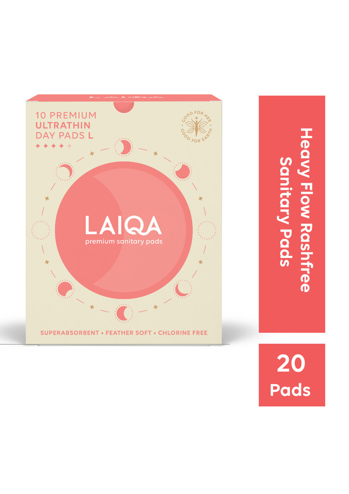LAIQA Ultra Soft Moderate Flow Day Sanitary Pads for Women Pack of 24 - 20L Pads + 4 Pantyliners | Made with Natural Fibers | Rash-Free Premium Sanitary Pads with 4 wings | Comes With 100% biodegradable disposal bags 