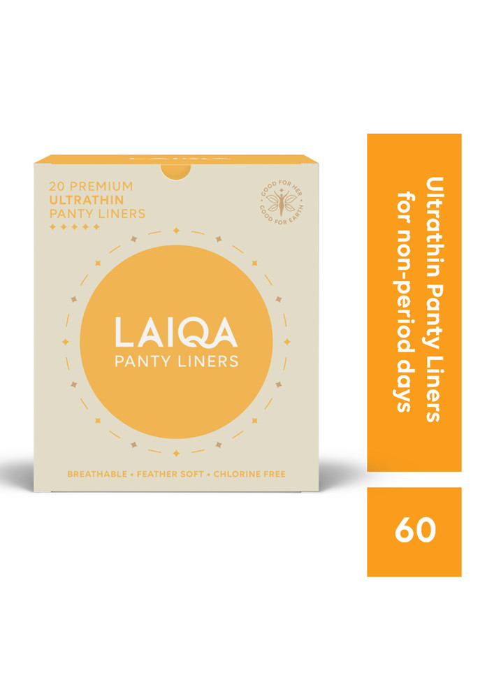 LAIQA Pantyliners for Everyday Freshness - Pack of 60 | Made with Natural Fibers | Softest Premium Daily Liners for your intimate hygiene and no spotting marks - Pack of 3 (20 Pantyliners in Each Boxes)