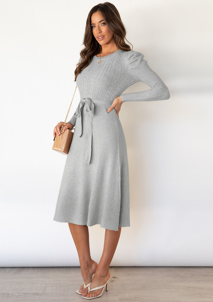 BELT AND SOLID GREY DRESS