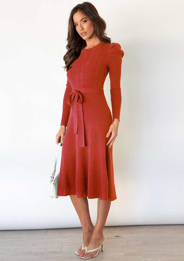 BELT AND SOLID RED DRESS