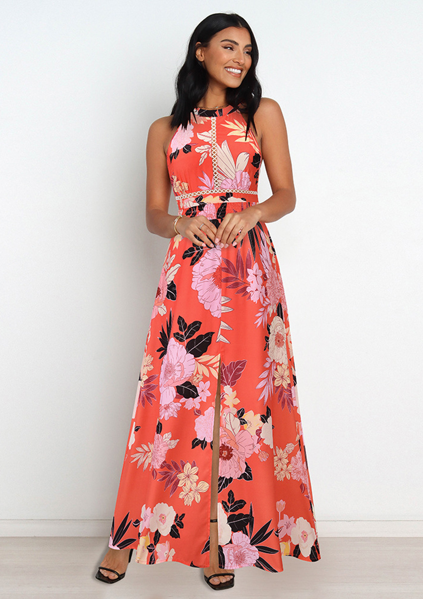 BLOOMING HIGH RED FLORAL DRESS