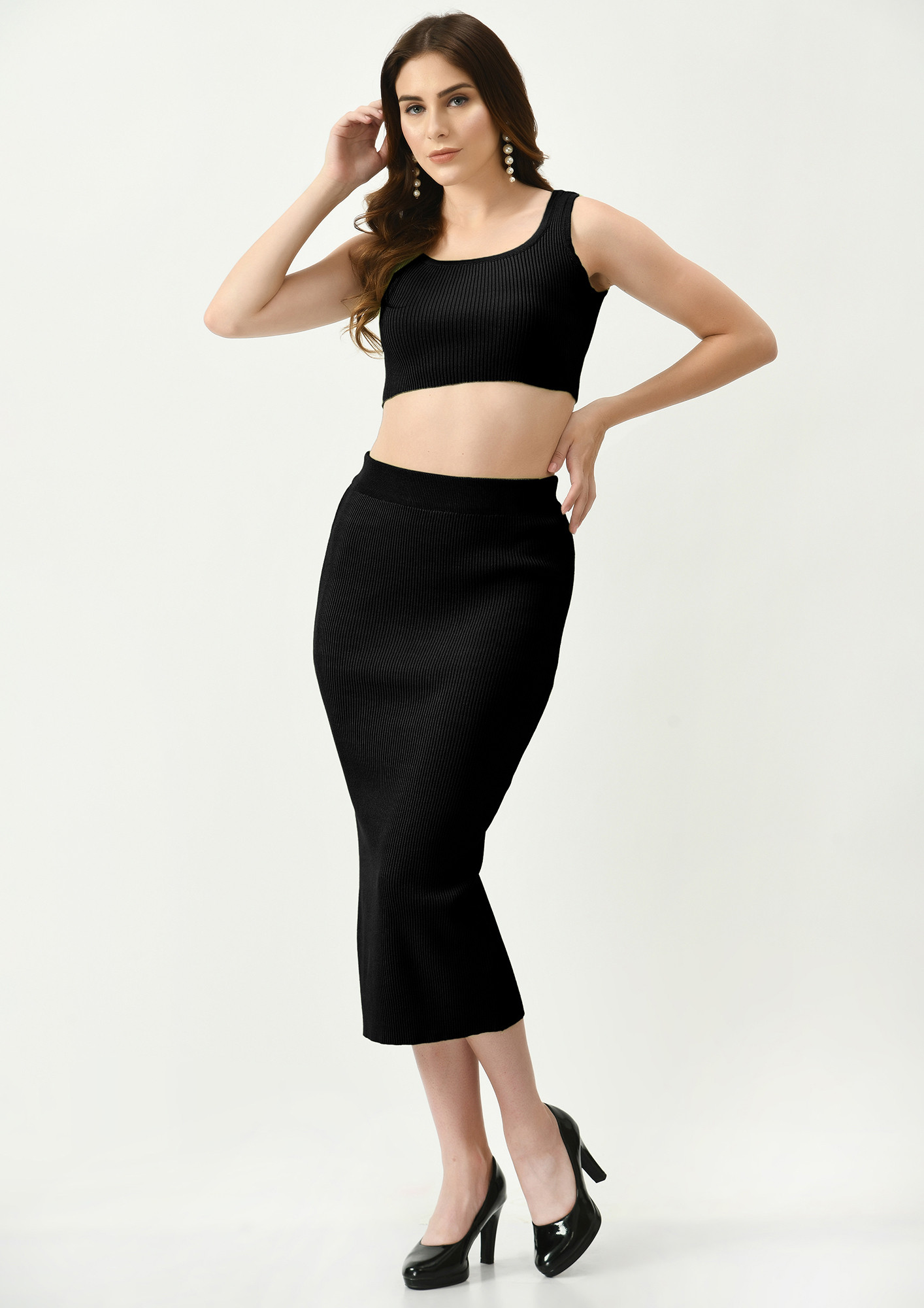 Buy Crop Top with Bodycon Skirt-Black for Women Online in India