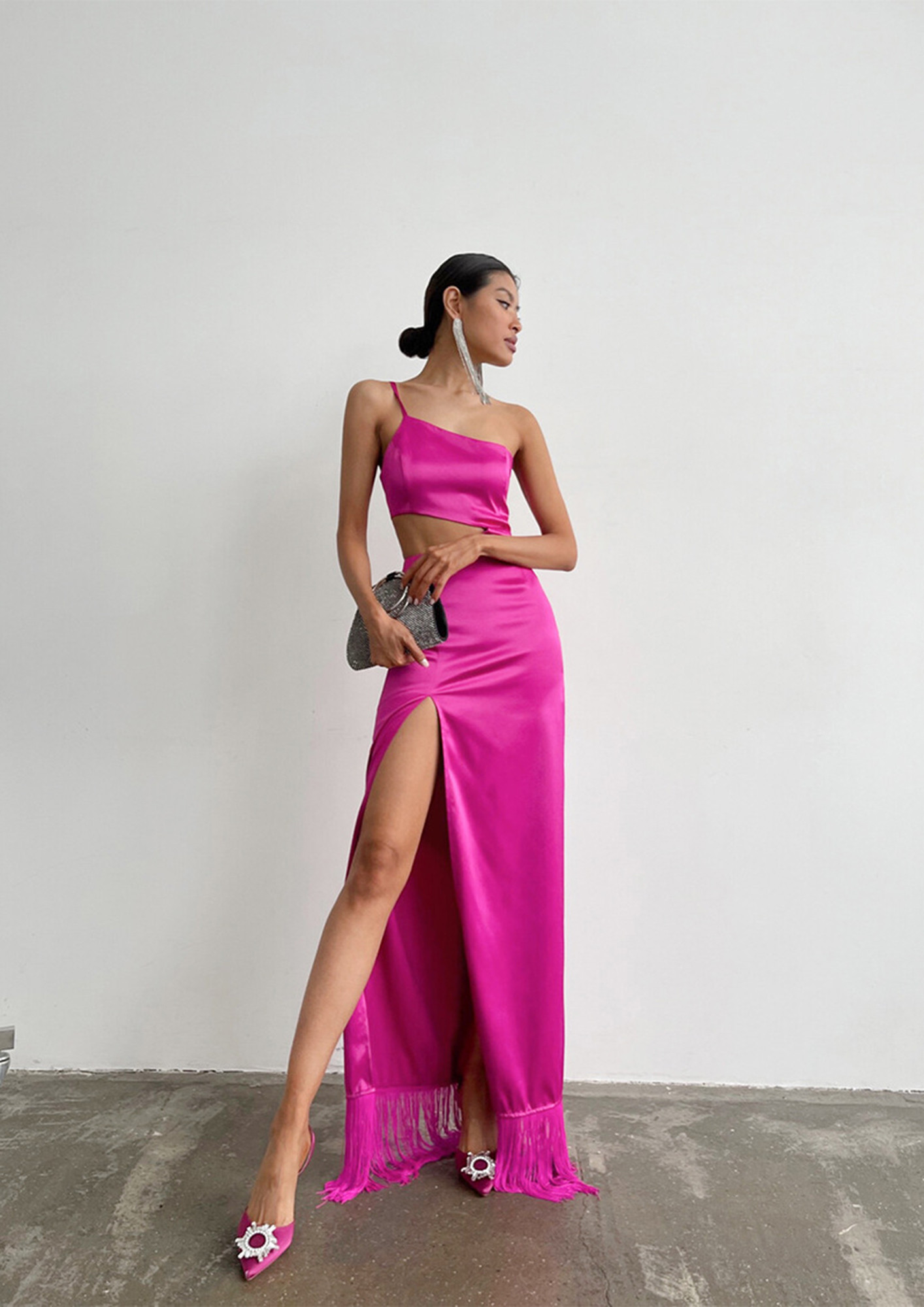 Magenta Rayon OneShoulder Dress - Solus | LetsDressUp | Custom Size