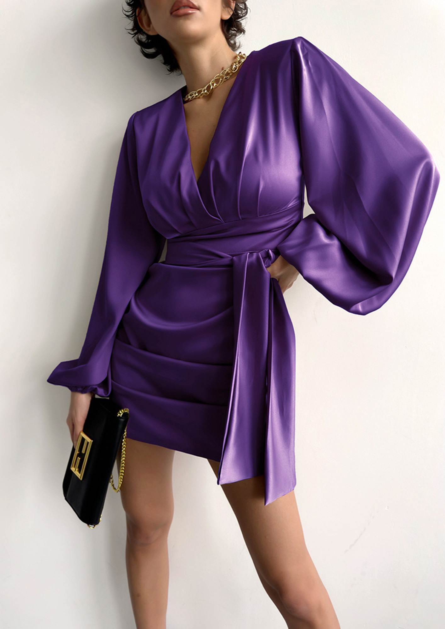 PLUNGING NECK PURPLE PARTY BODYCON DRESS