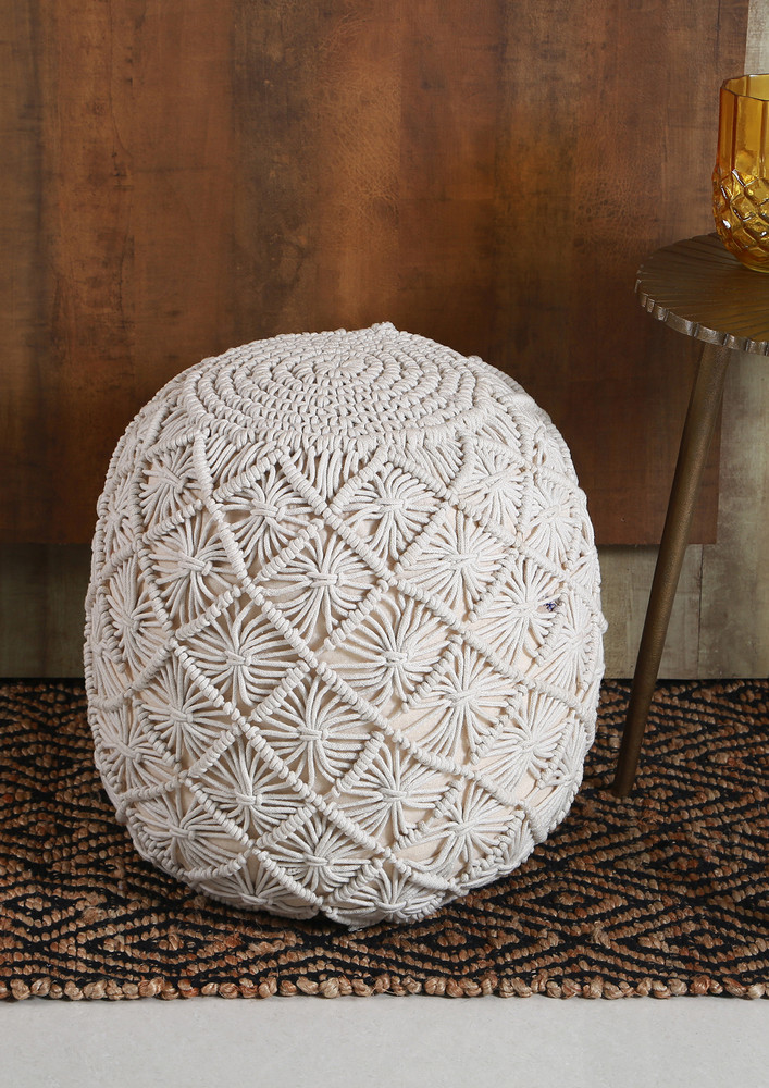 Manor House Ottoman Poufs in white cotton 16.8 inches