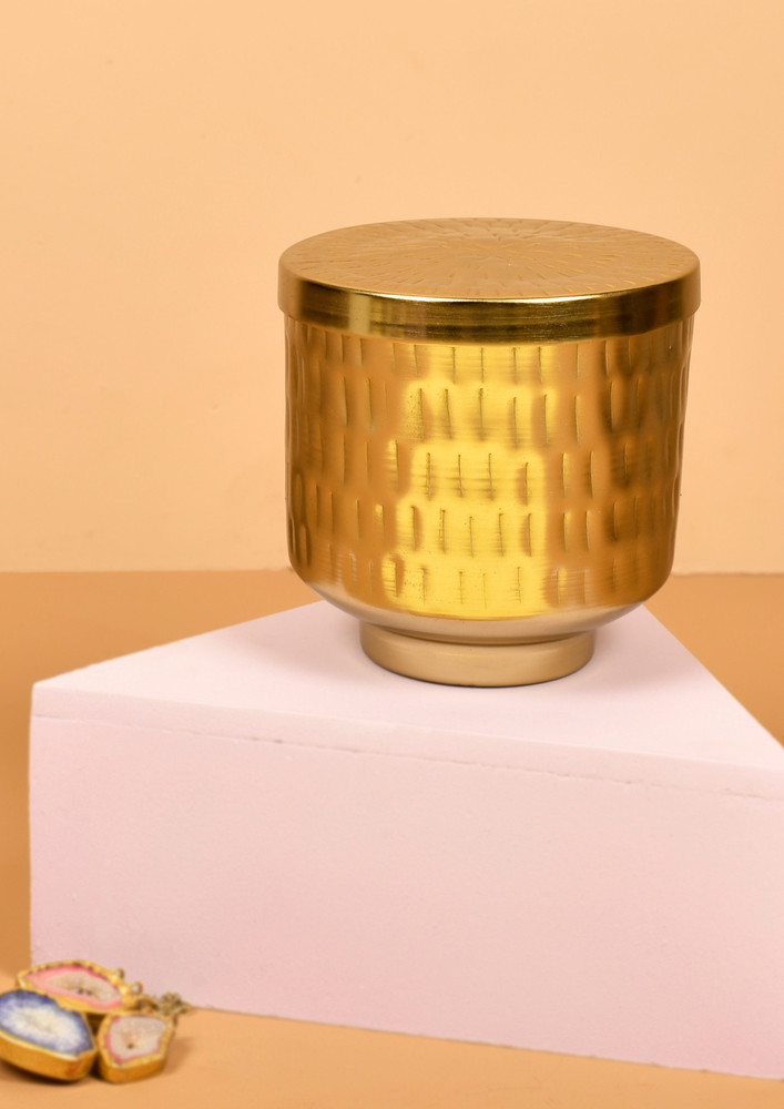 Manor House Golden Round Chitai Box- 4.3 inches Gold Finish