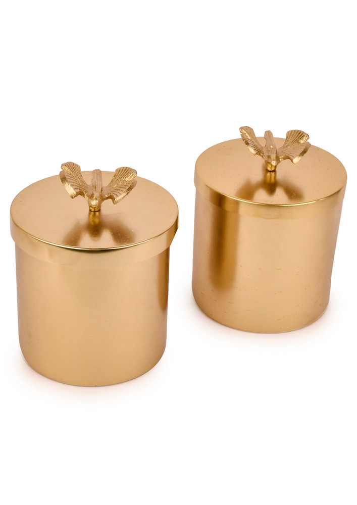 Manor House Metal Jars Set of 2 With Metal Pot Water fly Lid 5.5 inches tall