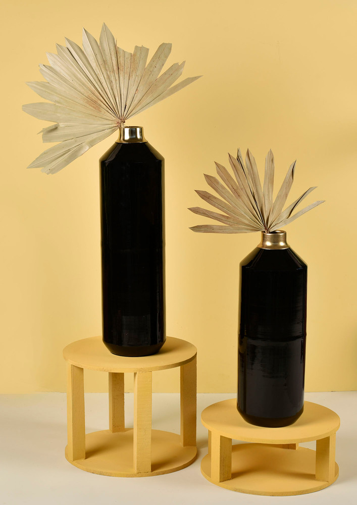Manor House Contemporary Black Metal Vase with Black and Gold Finish Set of Two