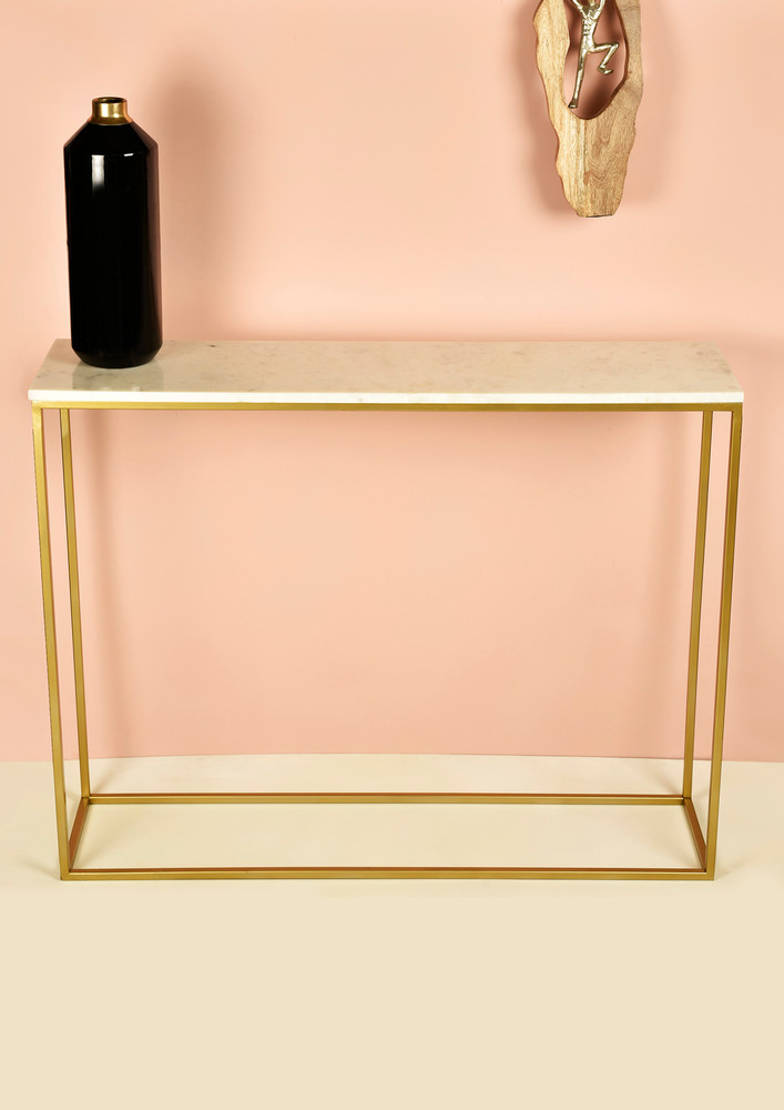 Manor House Nested Console Table Set of 2 Marble Top Gold Finish Legs 35 Inches Long