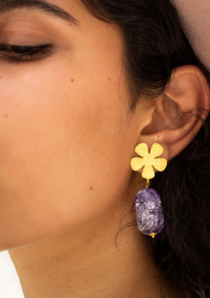 Fleur Stone Earrings Purple