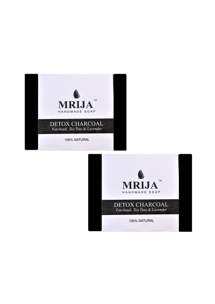 Mrija Activated Charcoal Soap - Bathing Bar For Men & Women Made With Essential Oils For Face & Body . Deep Clean, Anti Acne And Tan Removal - Pack Of 2 (100 Grams Each)